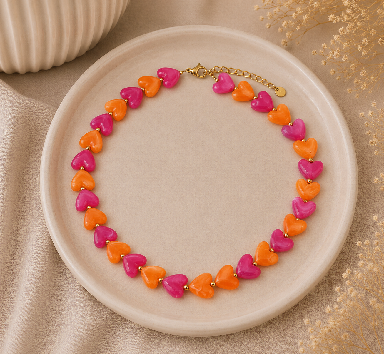 Stainless Steel Hartjes Ketting Roze-Oranje 40-45 cm | By Jule Sieraden
