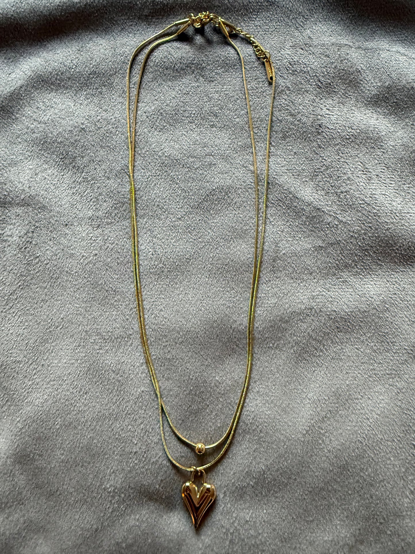 Stainless steel dubbele ketting hartje goudkleurig 40-45 cm – layered dames ketting