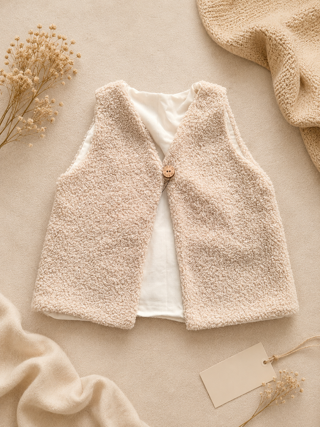 Beige Teddy Kindergilet – Zacht Meisjes Giletje