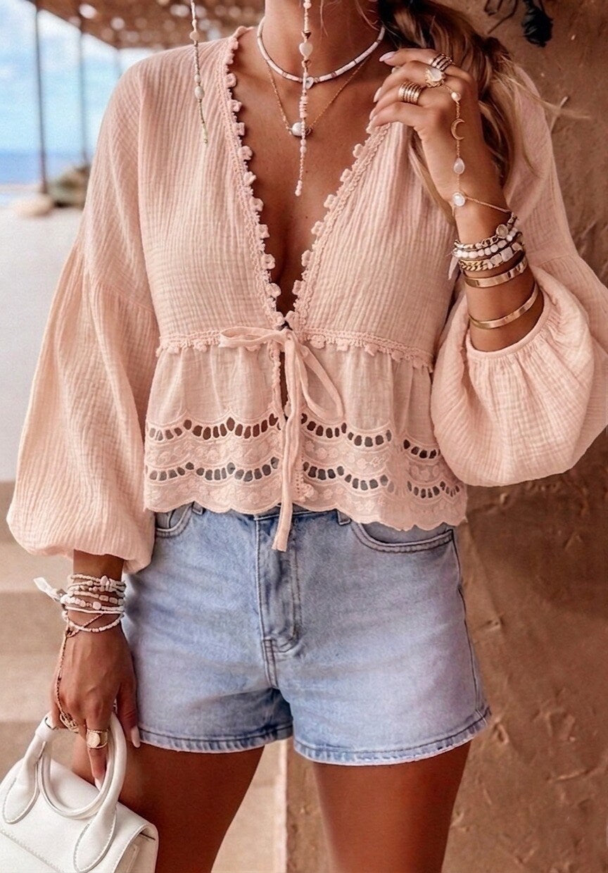 Lace top dames – katoenen top one size (36-42)