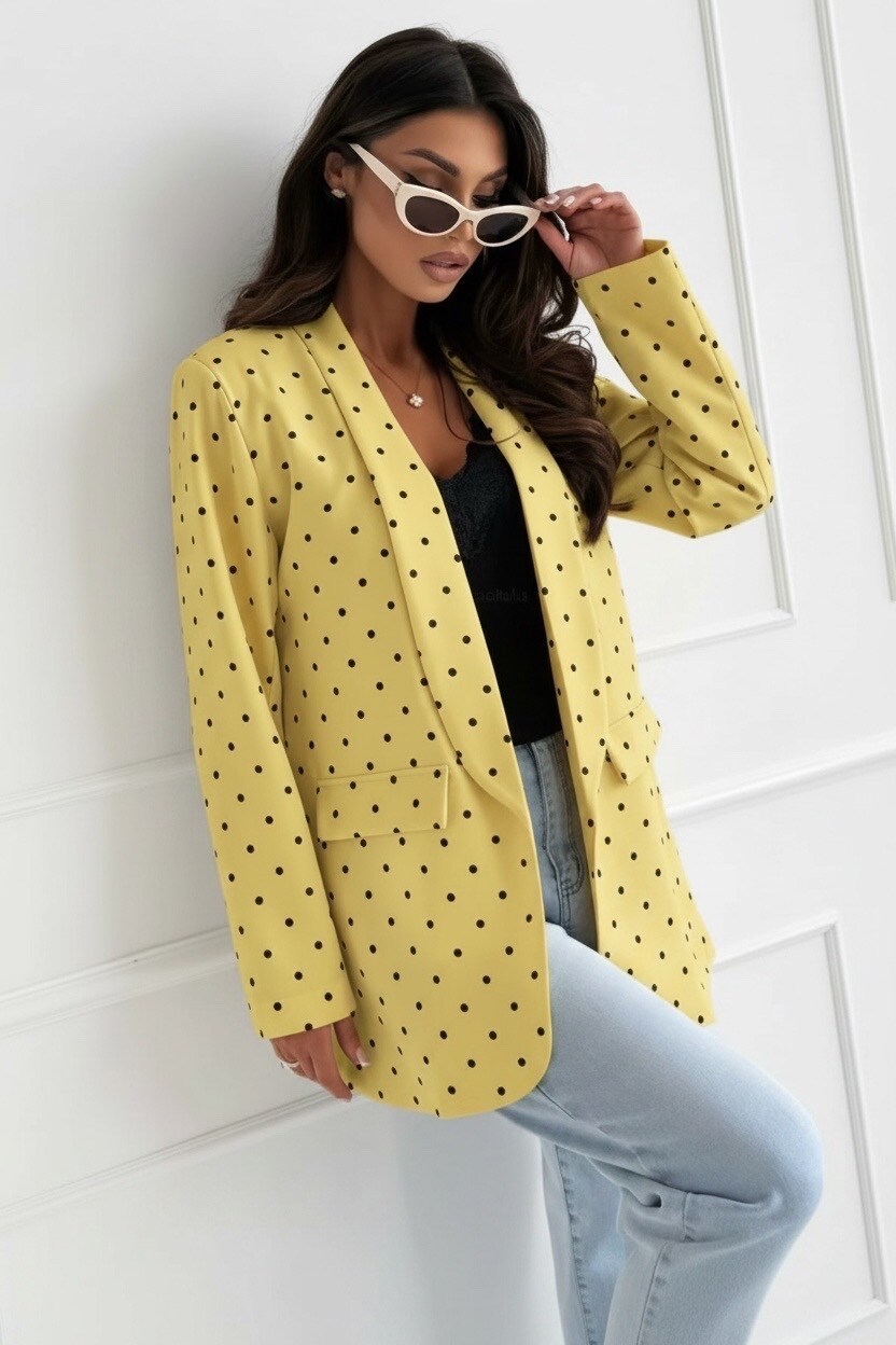Gele Blazer met Zwarte Stippen (Maat 36-42) | Trendy Dames Blazer