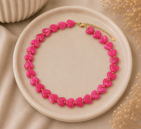Stainless Steel Hartjes Ketting Roze 40-45 cm | By Jule Sieraden