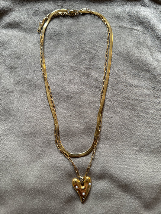 Layered Hartjes Ketting Goudkleurig Stainless Steel – Dubbele Dames Ketting