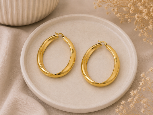 Stainless Steel Hoop Oorbellen 50 mm | Goudkleurig | By Jule Sieraden