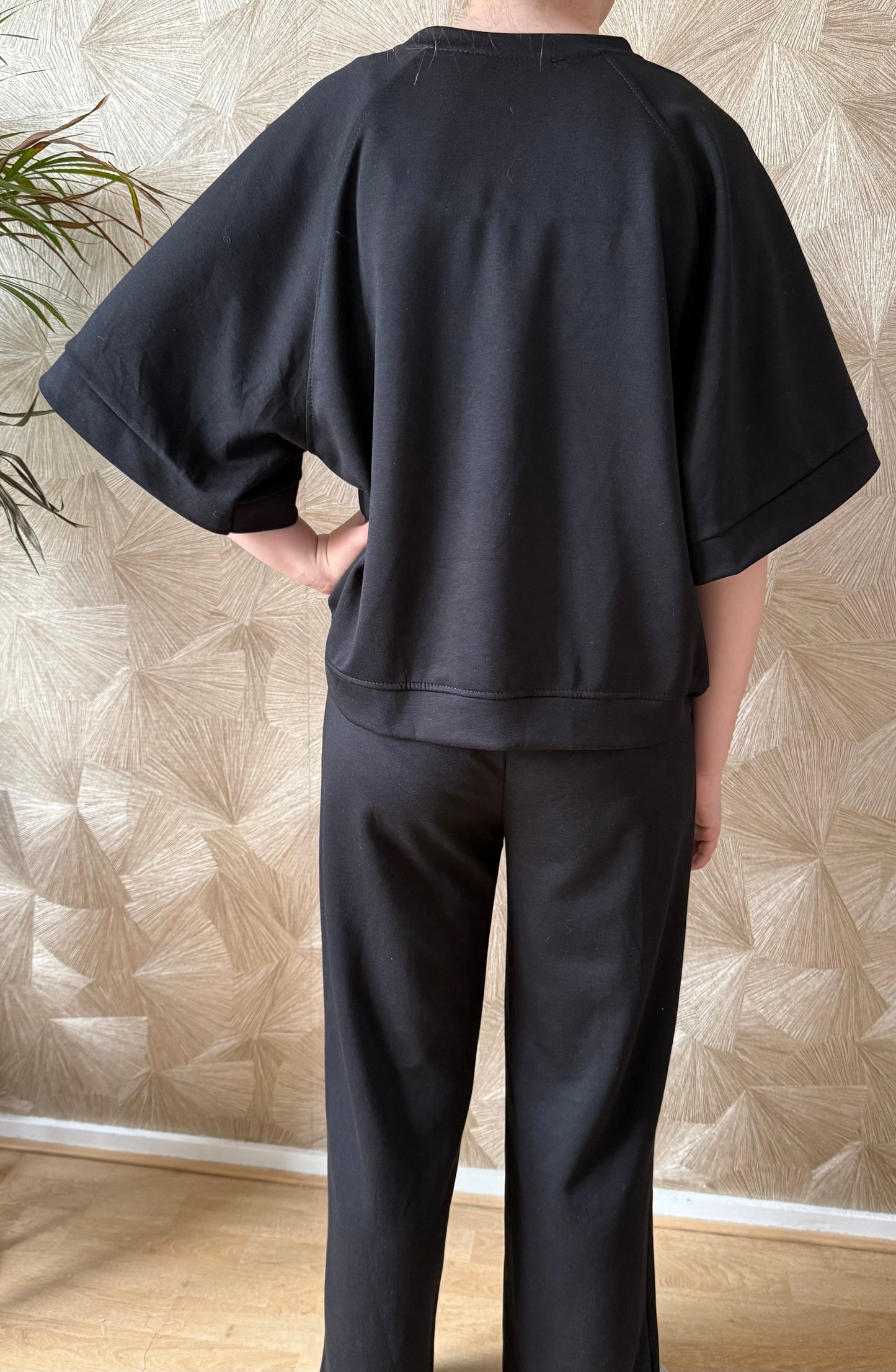 Zwarte 2-Delige Set Dames – Luxe Lounge Set met Strik One Size (36-42)