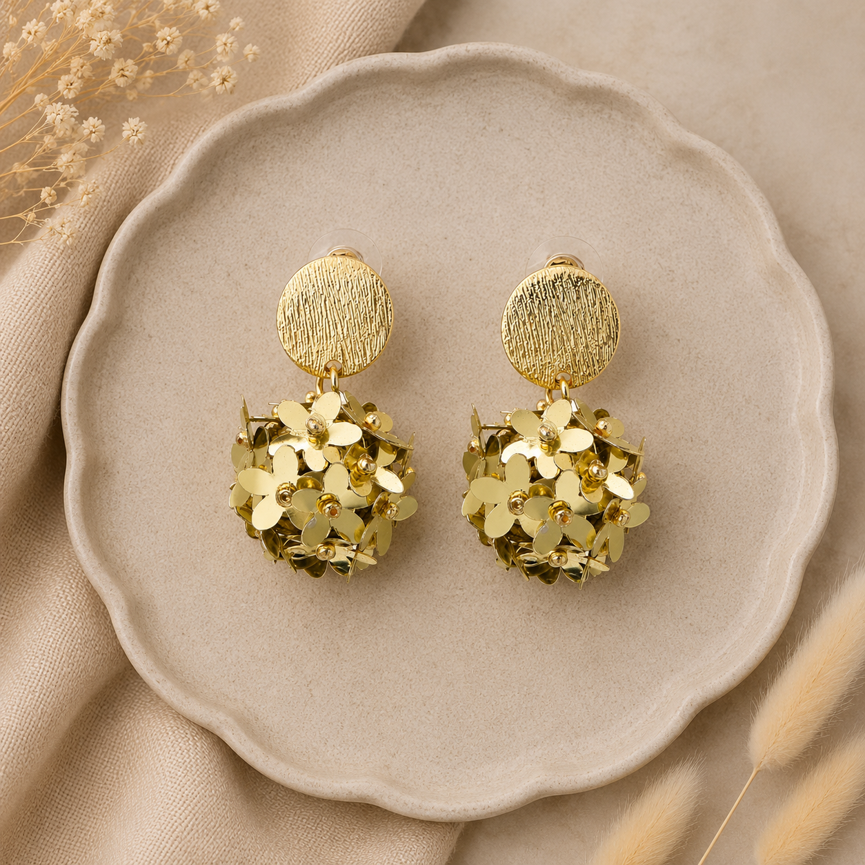 Goudkleurige Bloem Oorbellen 4x3cm | By Jule Sieraden