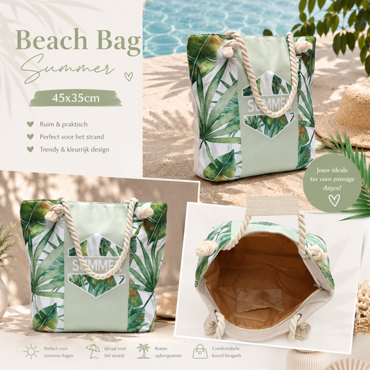 Beach Bag Summer Groen 45x35cm | Strandtas met Koordhengsels | By Jule Sieraden