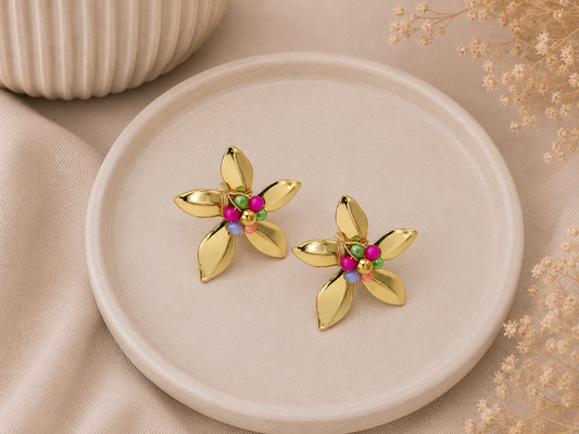 Stainless Steel Bloem Oorbellen Multi 3,5 cm | By Jule Sieraden