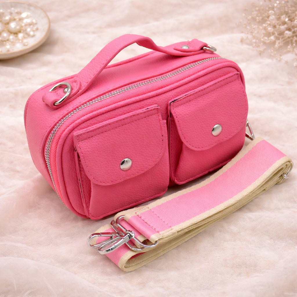 Roze crossbody tas PU leather 20x13x7 cm