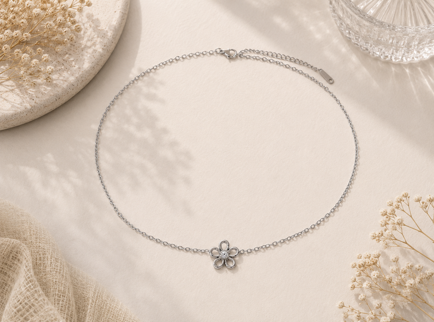 Stainless Steel bloemen ketting zilverkleurig 40-45 cm | By Jule Sieraden