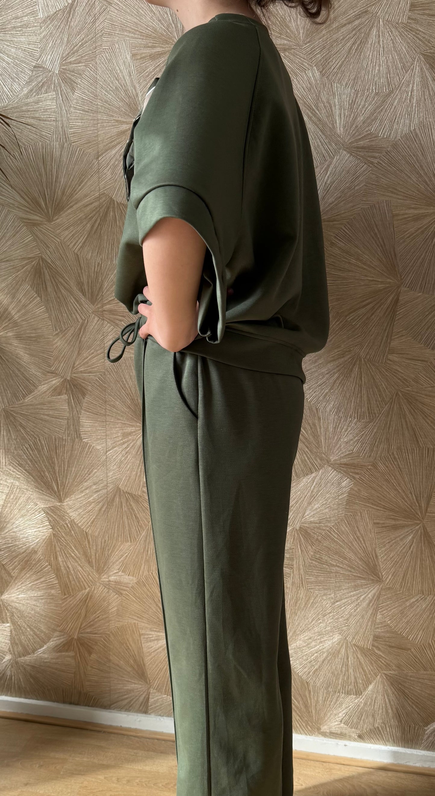 Groene 2-Delige Set Dames – Trendy Lounge Set met Strik One Size (36-42)