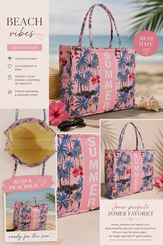Strandtas Summer Pink 42x32x13 cm | By Jule Sieraden
