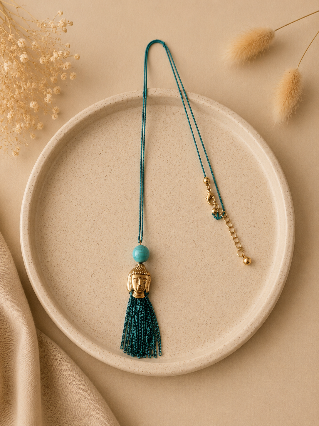 Lange Boho Ketting Met Buddha Hanger En Kwast – Turquoise | By Jule Sieraden