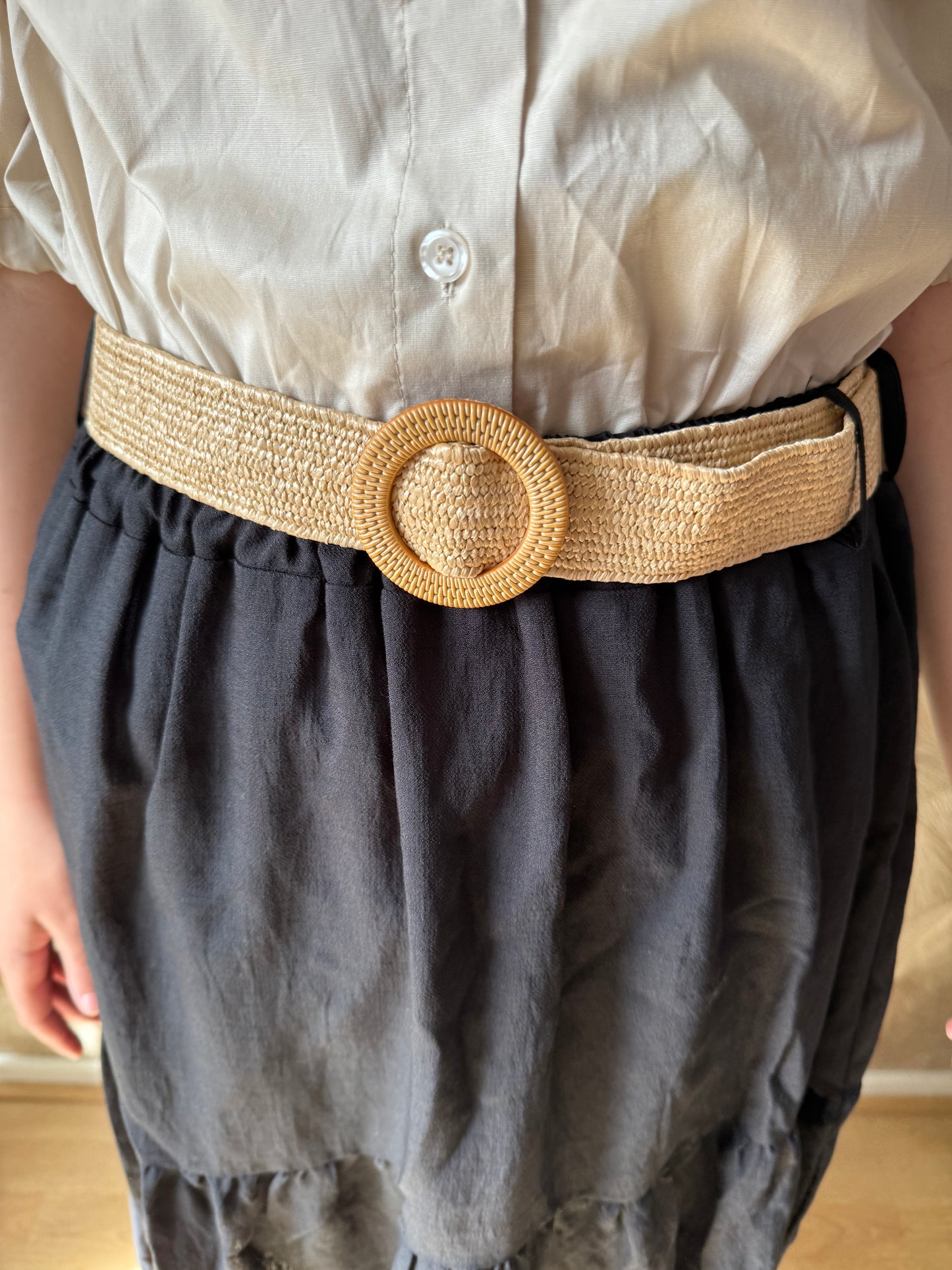 Lange zomer rok zwart – elastische taille met riem – one size (38-48)
