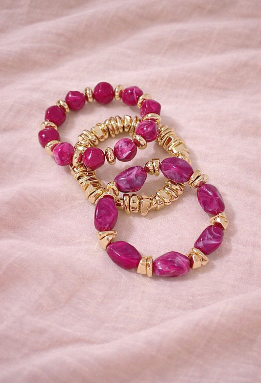Roze kralen armband set goudkleurig | By Jule Sieraden