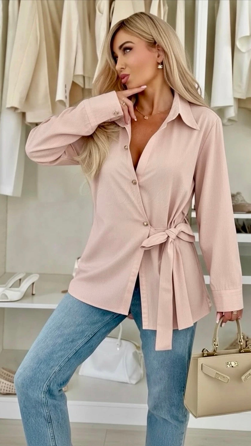Belted wrap blouse roze dames maat 38-44 – vrouwelijke elegante blouse | By Jule Sieraden