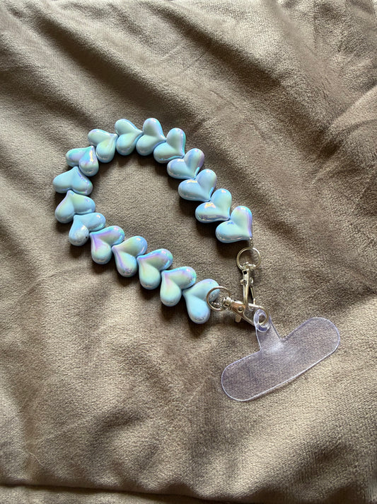 Telefoonketting Hartjes Lichtblauw Parelmoer | By Jule Sieraden