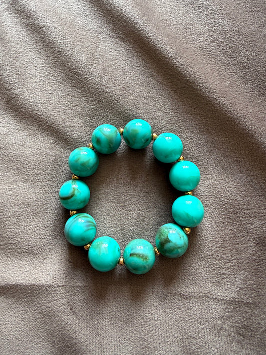 Turquoise Kralen Armband Groot Elastisch Stainless Steel | By Jule Sieraden