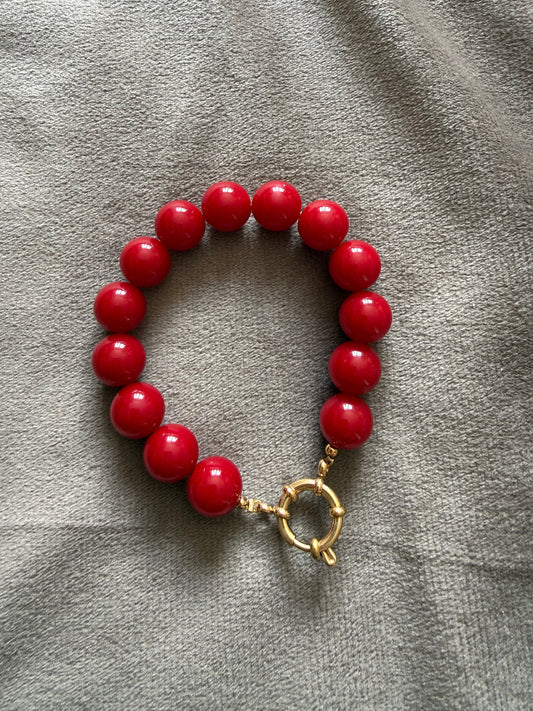 Rode Kralen Armband Groot Stainless Steel Sluiting | By Jule Sieraden