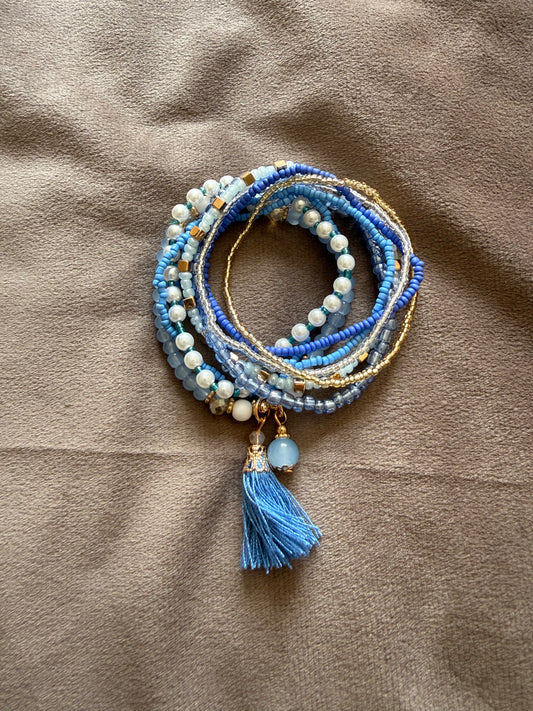 Set van 9 Armbandjes Blauw Goud Elastisch Boho | By Jule Sieraden