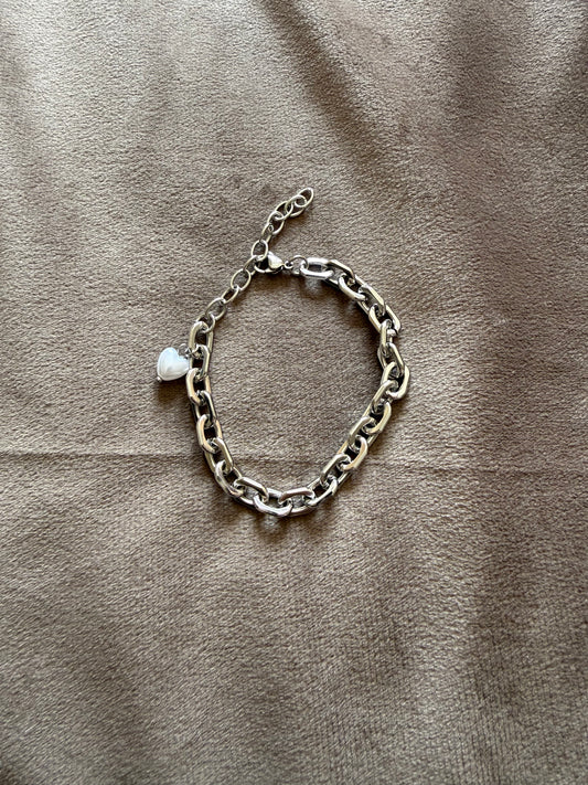 Zilverkleurige Schakel Armband Hartje Stainless Steel 17-21 cm | By Jule Sieraden