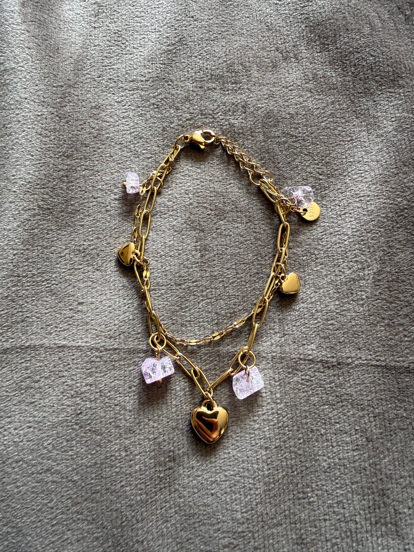 Dubbel Laags Armband Hartjes & Steentjes Goud Stainless Steel 17-21 cm | By Jule Sieraden