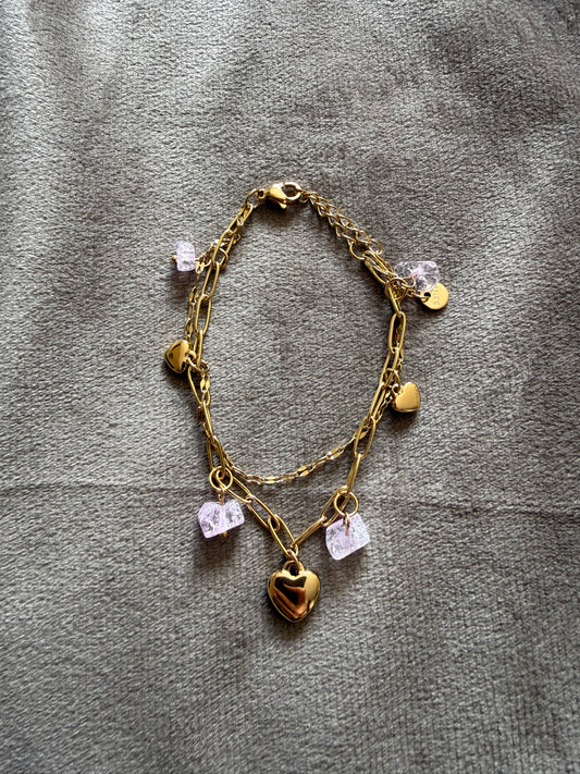 Dubbel Laags Armband Hartjes & Steentjes Goud Stainless Steel 17-21 cm | By Jule Sieraden
