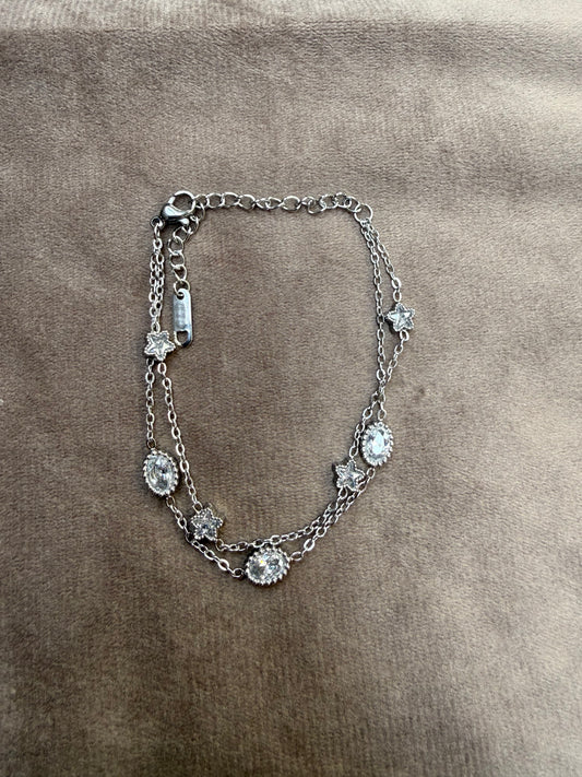 Stainless Steel Armband Sterren & Strass Zilver 17-21 cm – Verstelbaar & Waterproof