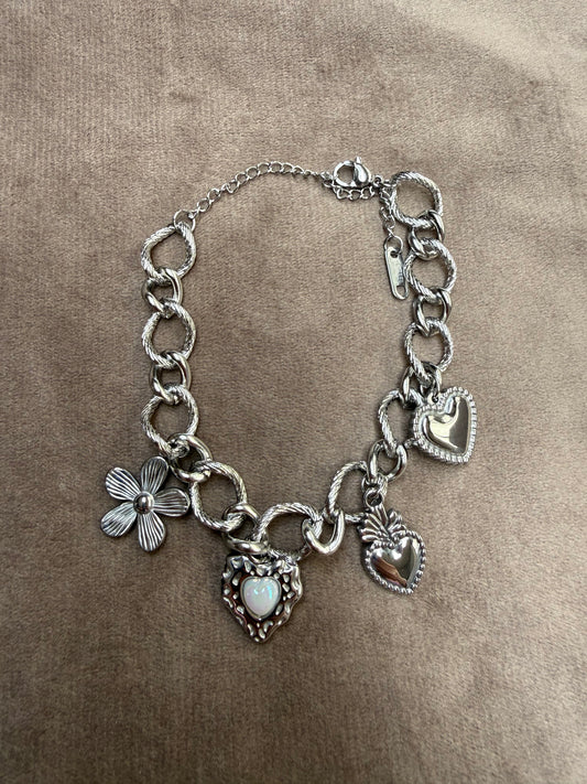 Stainless Steel Bedel Armband Zilver – Hartjes & Bloem 17-21 cm Verstelbaar Waterproof