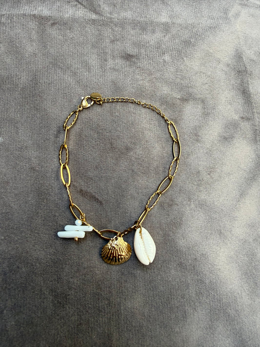 Goudkleurige Armband Schelp & Bedels – Zomer Armband Dames 17-21 cm Verstelbaar