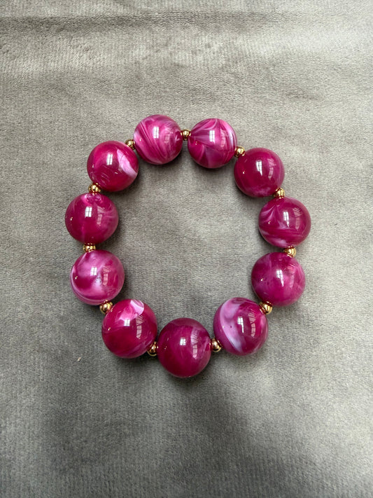 Donker Roze Kralen Armband Stainless Steel Elastisch – Statement Armband