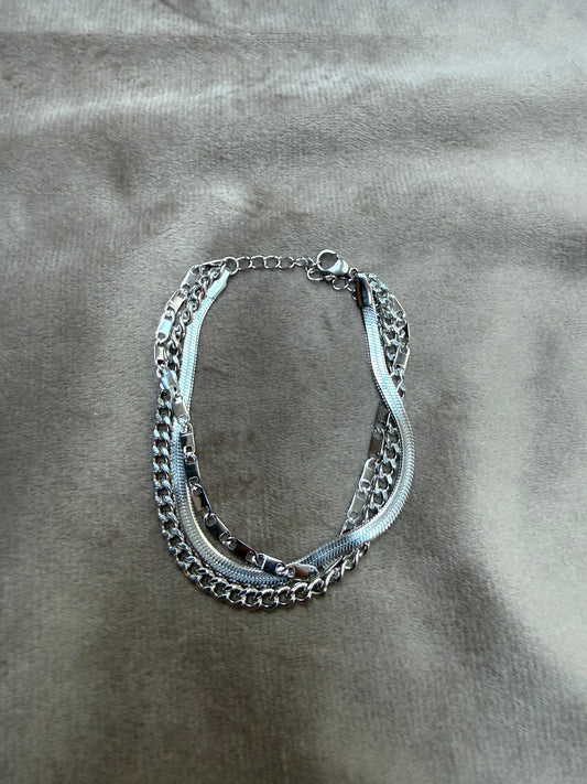 Zilverkleurige 3-Laags Armband Stainless Steel 17-21 cm – Schakel & Snake Chain