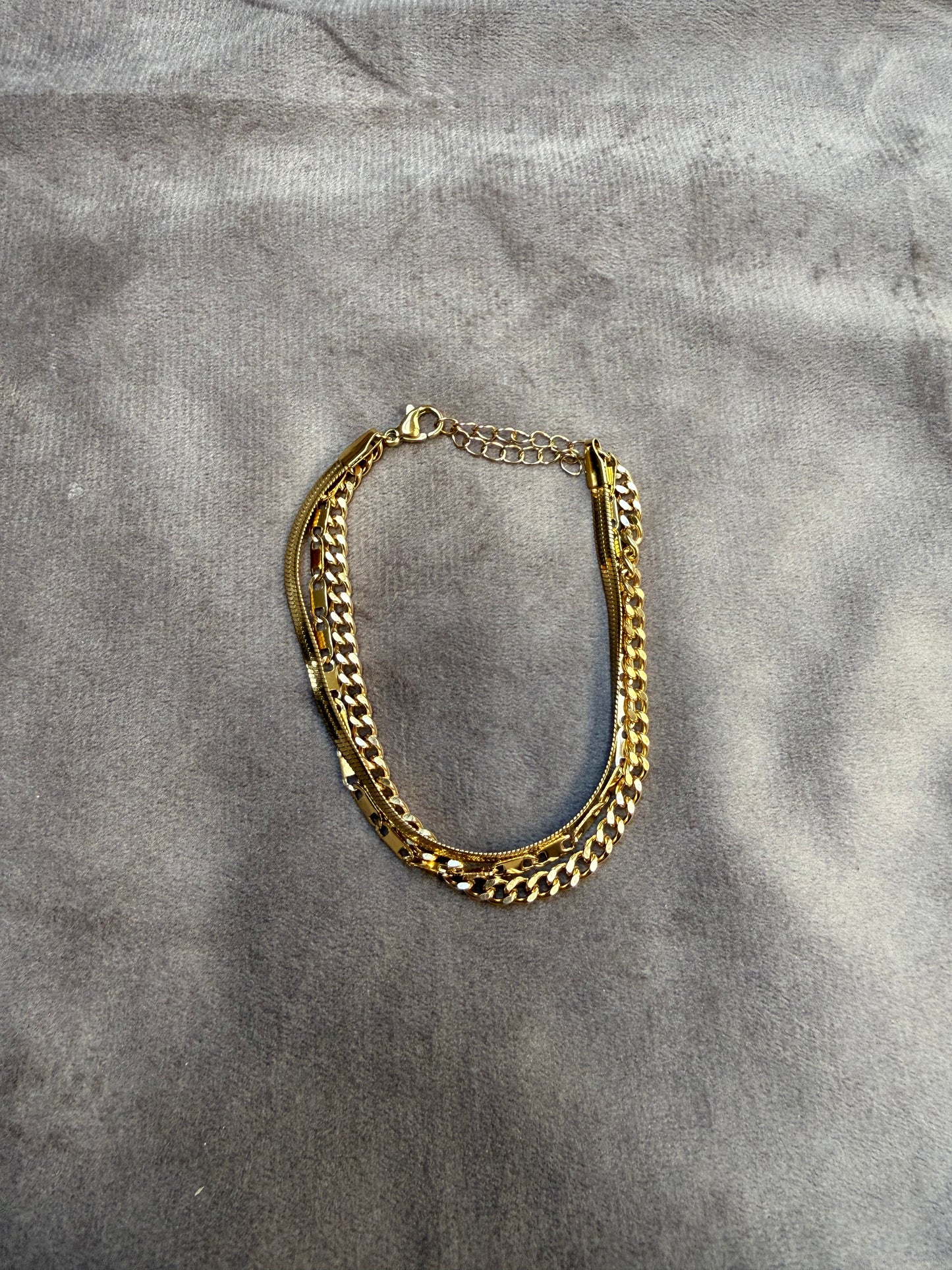 Goudkleurige Schakel Armband Stainless Steel Dubbel Laags 17-21 cm