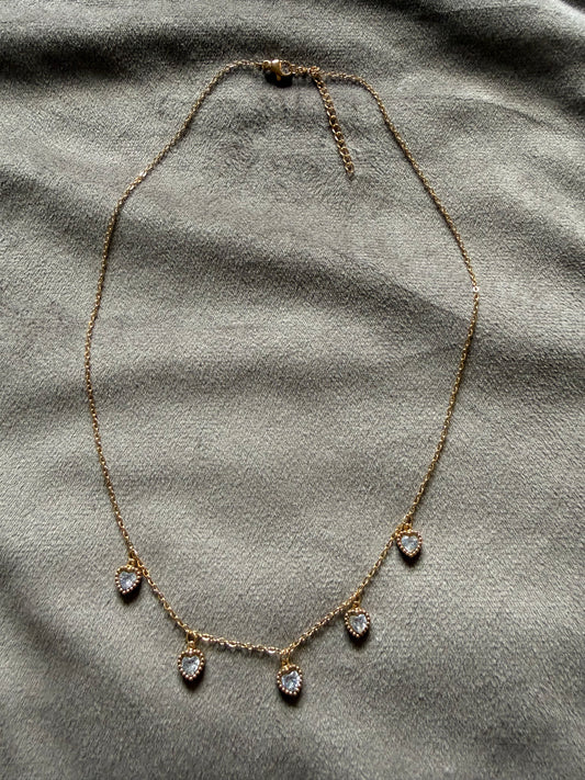 Hartjes Ketting met Kristallen – Goudkleurige Stainless Steel Ketting 40-45 cm