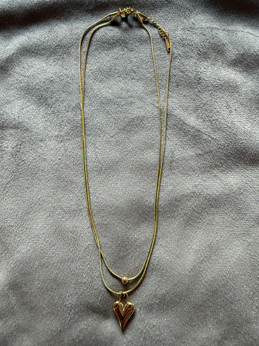 Stainless steel dubbele ketting hartje goudkleurig 40-45 cm – layered dames ketting