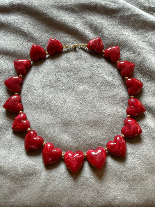 Stainless steel ketting hartjes rood goud 40-45 cm – statement dames ketting