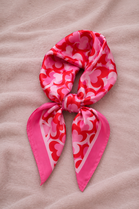 Sweetheart Glow Satijnen Sjaal – Roze Hartjes 70x70 cm