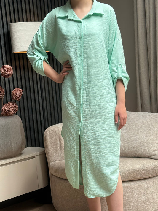 Lange blouse jurk dames – maxi jurk met knopen one size (38-44)