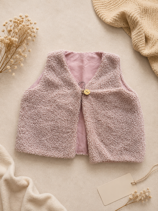 Oud Roze Teddy Kindergilet – Zacht Meisjes Giletje