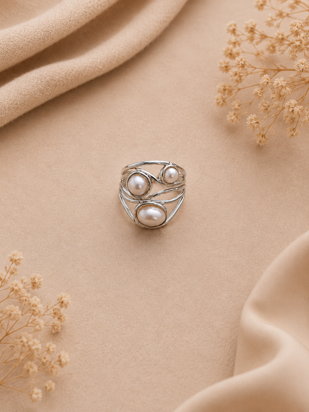 Stainless Steel Zilverkleurige Parel Ring Verstelbaar | By Jule Sieraden