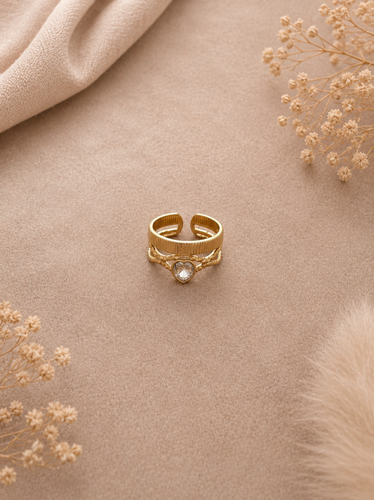 Stainless Steel Verstelbare Hart Ring met Steentje Goudkleurig | By Jule Sieraden
