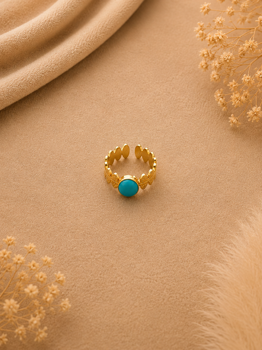 Stainless Steel Turquoise Ring Verstelbaar Goudkleurig | By Jule Sieraden