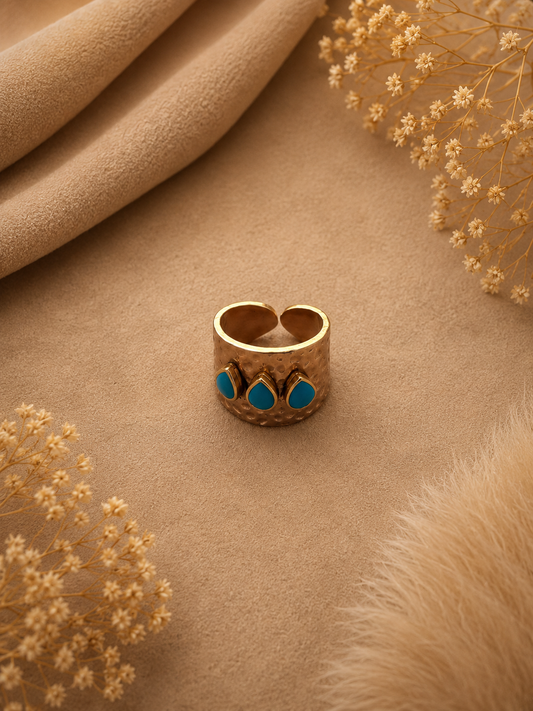 Stainless Steel Turquoise Statement Ring Verstelbaar Goudkleurig | By Jule Sieraden