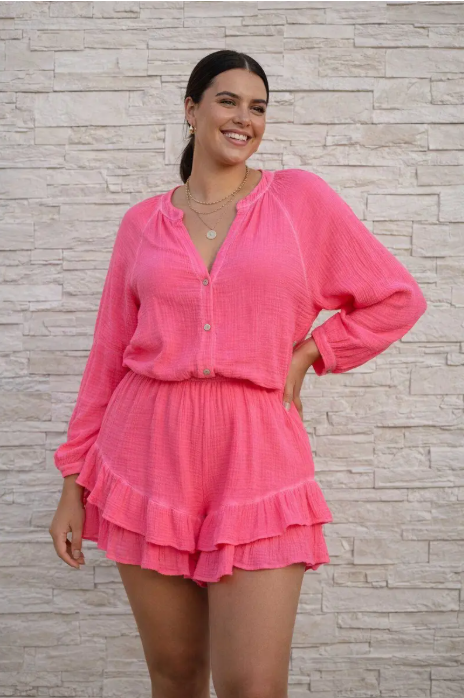 Zomer playsuit coral – luchtig & vrouwelijk setje (maat 42-48) | By Jule Sieraden