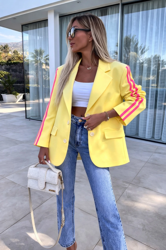 By Jule Sieraden Sporty Chic Blazer Geel/Roze – Maat 36-42 ✨