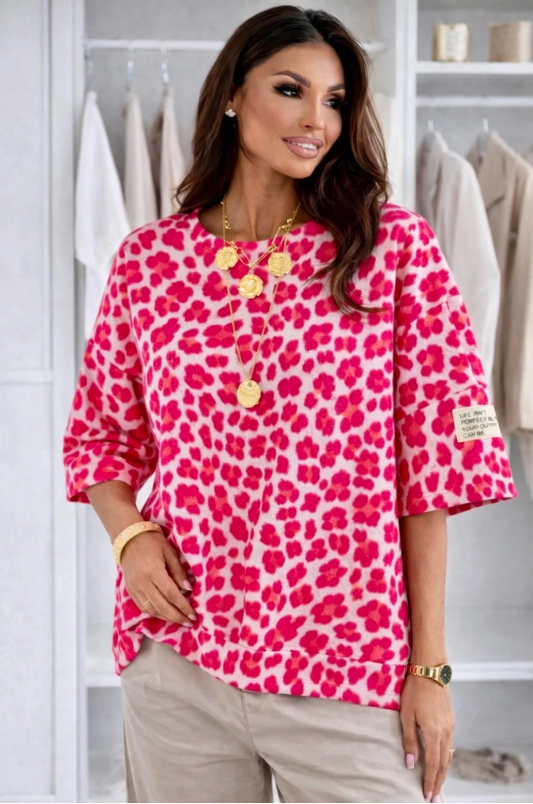 Leopard Print Top Fuchsia – One Size (38-44) – Statement Dames Top By Jule Sieraden