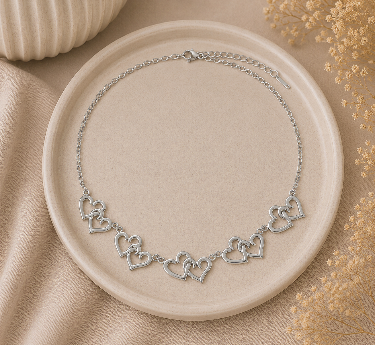 Stainless Steel Hartjes Ketting Zilverkleurig 40-45 cm | By Jule Sieraden