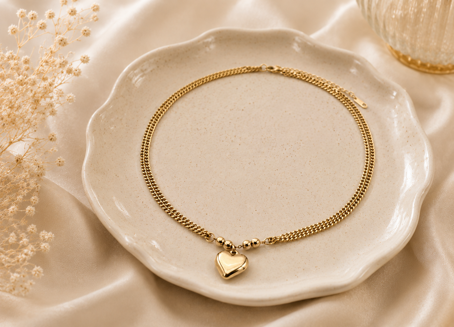 Stainless Steel Layered Ketting Hartje Goudkleurig 40-45 cm | By Jule Sieraden