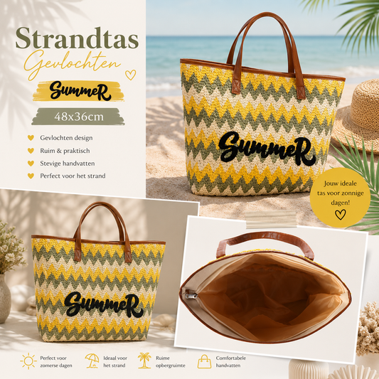 Strandtas Gevlochten Summer Geel 48x36 cm | By Jule Sieraden