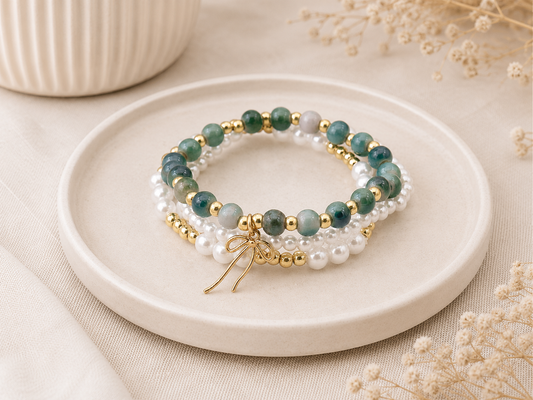 Groene Kralen Armband Set met Parels | By Jule Sieraden